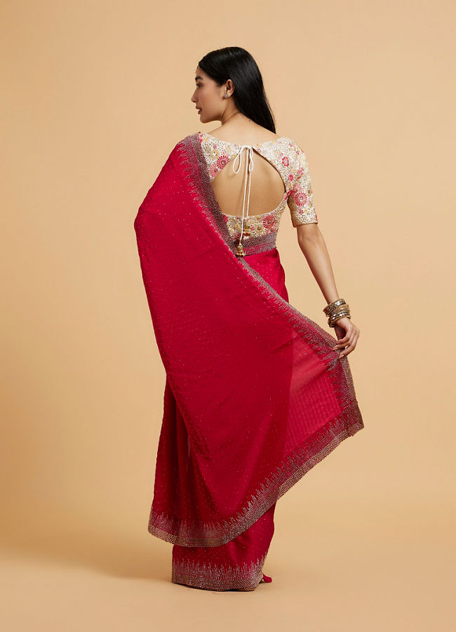 Mohey Women Rani Pink Rhinestone Embellished Saree