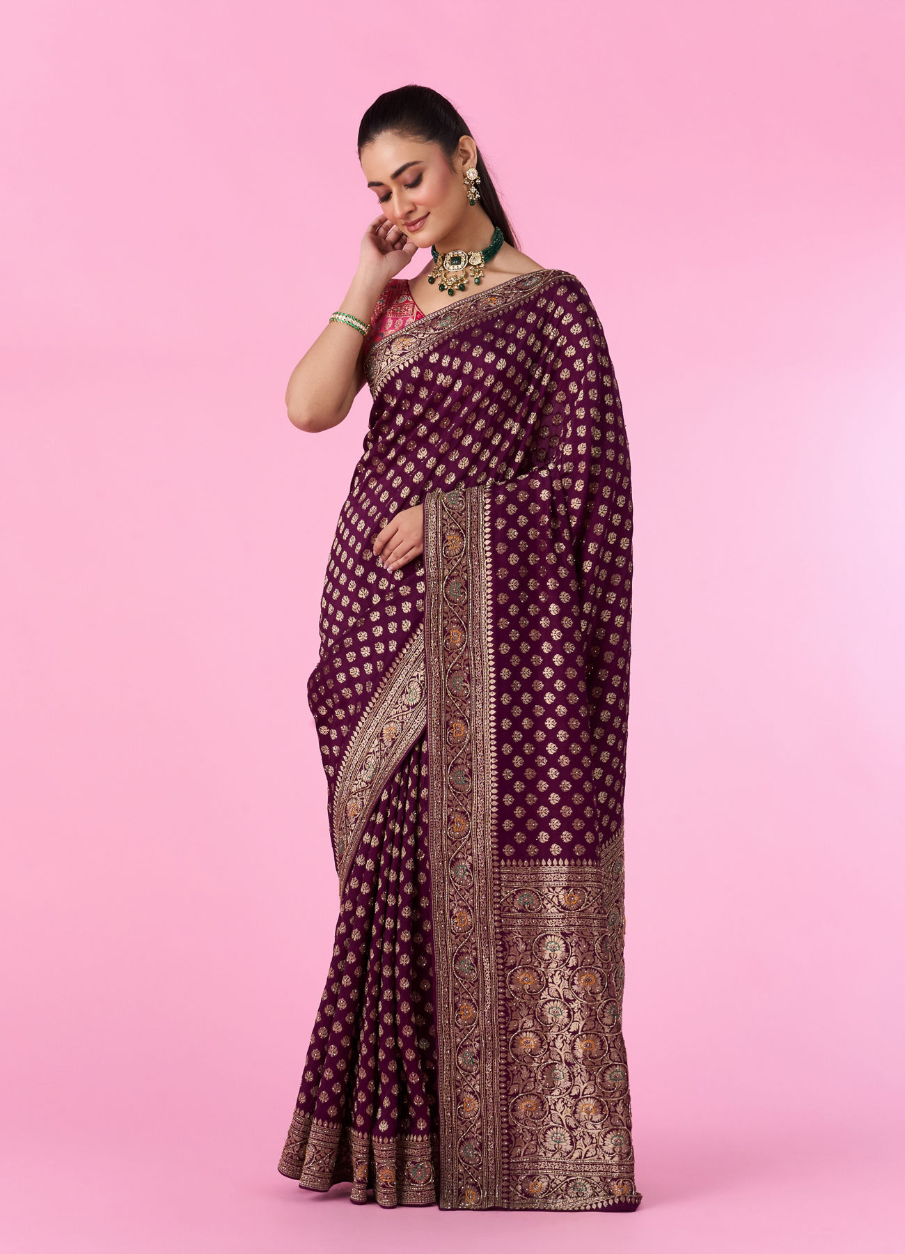Mohey Women Wine Hue Magnificence Saree