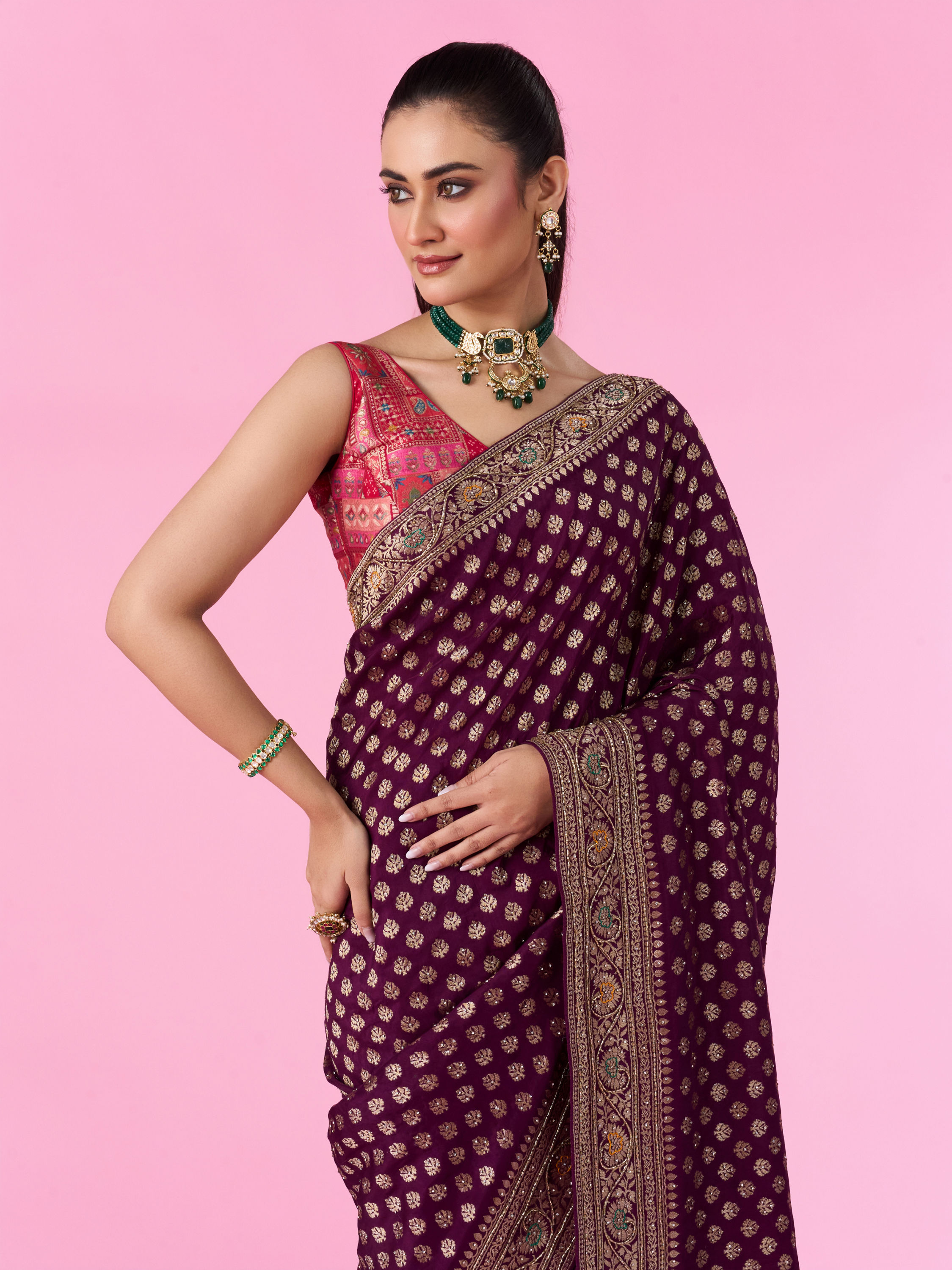 Mohey Women Wine Hue Magnificence Saree