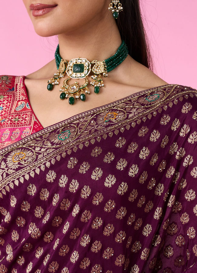 Mohey Women Wine Hue Magnificence Saree