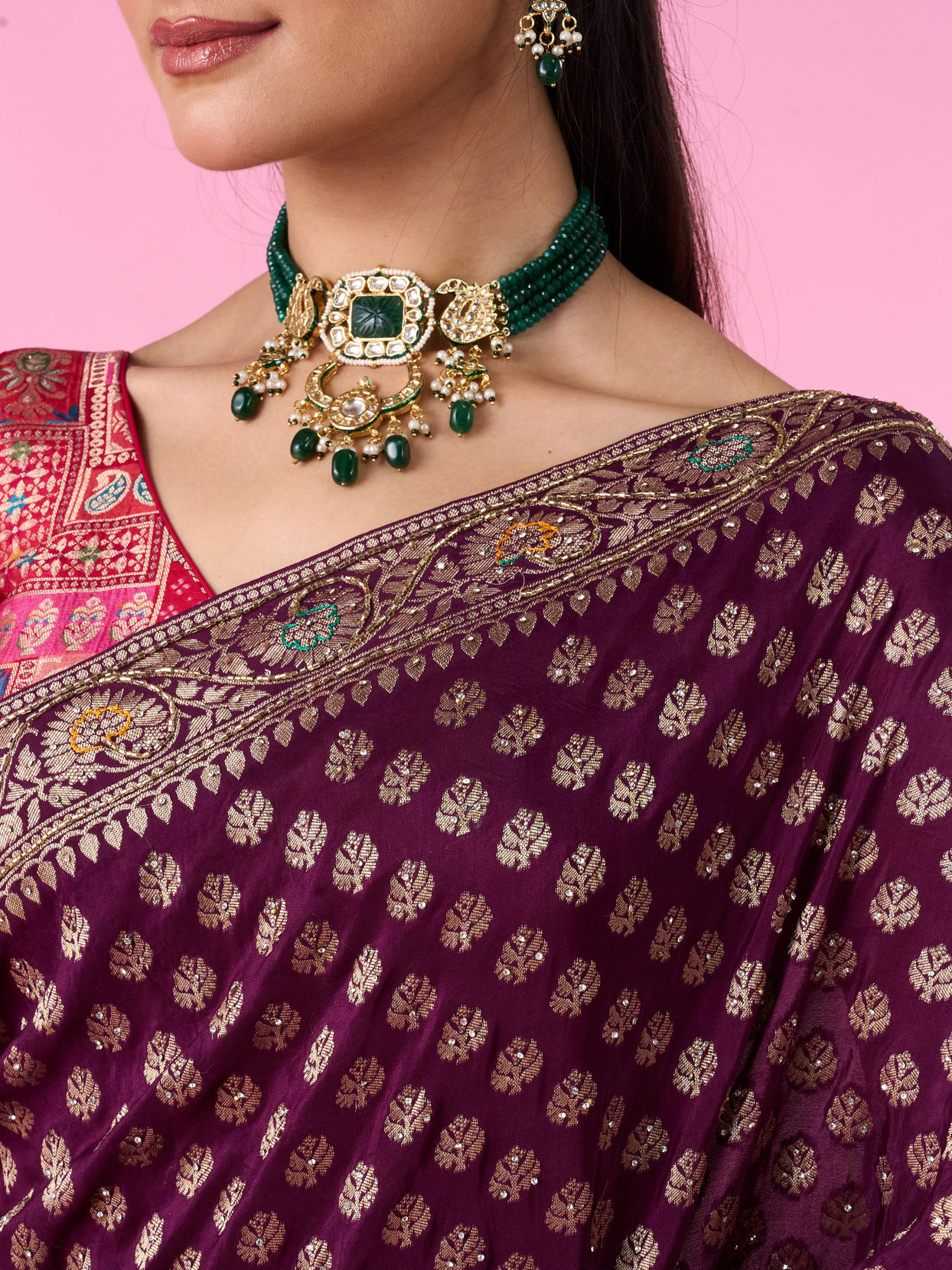 Mohey Women Wine Hue Magnificence Saree