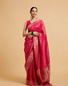 Rani Pink Buta Jaal Patterned Saree with Cutdana & Rhinestone Work
