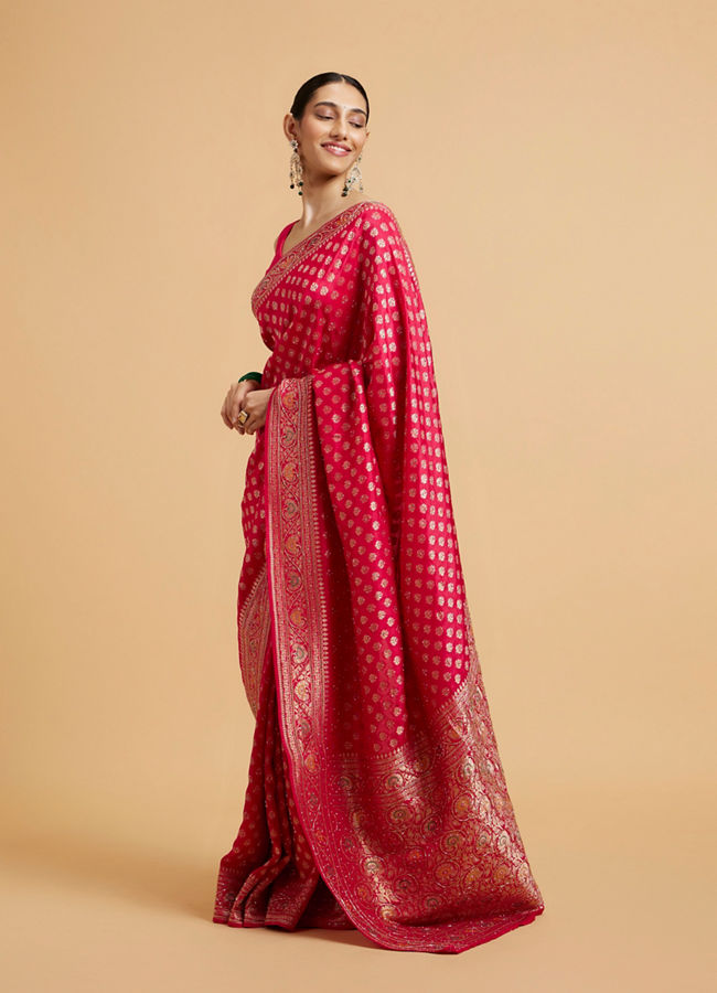 alt message - Mohey Women Rani Pink Buta Jaal Patterned Saree with Cutdana & Rhinestone Work image number 2