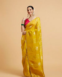 Mohey Women Effulgent Mustard Satin Saree