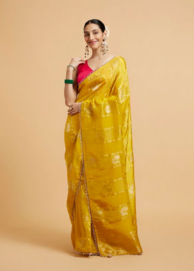 alt message - Mohey Women Effulgent Mustard Satin Saree image number 0