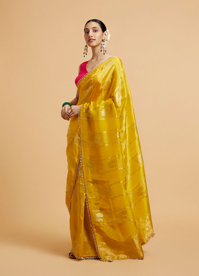 Mohey Women Effulgent Mustard Satin Saree