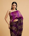 Mohey Women Royal Purple Buta & Striped Patterned Saree with Gota Patti Work