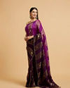 alt message - Mohey Women Royal Purple Buta & Striped Patterned Saree with Gota Patti Work image number 2