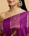 alt message - Mohey Women Royal Purple Buta & Striped Patterned Saree with Gota Patti Work image number 3