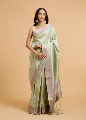 alt message - Mohey Women Pista Green Elegance Saree image number 0