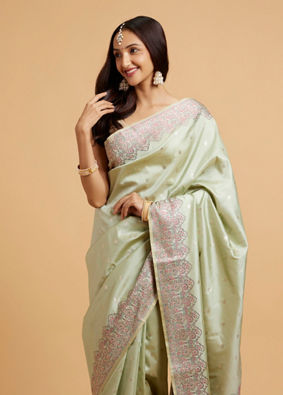 alt message - Mohey Women Pista Green Elegance Saree image number 1