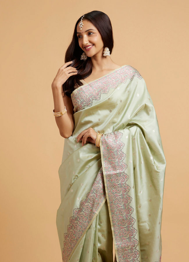 alt message - Mohey Women Pista Green Elegance Saree image number 1