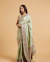Mohey Women Pista Green Floral Buta Patterned Saree with Paisley Border
