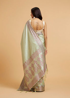 alt message - Mohey Women Pista Green Elegance Saree image number 4