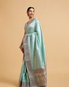 Mohey Women Powder Blue Floral Buta Patterned Saree with Paisley Border