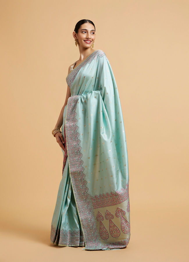 Mohey Women Powder Blue Floral Buta Patterned Saree with Paisley Border