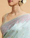 Mohey Women Powder Blue Floral Buta Patterned Saree with Paisley Border