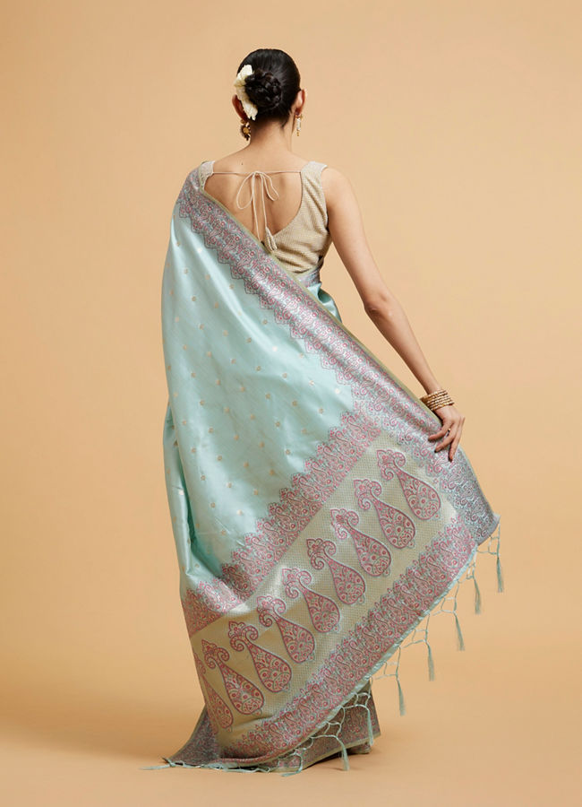 Mohey Women Powder Blue Floral Buta Patterned Saree with Paisley Border