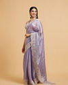 Mohey Women Dewberry Purple Floral Buta Motif Saree with Scallop Borders with Floral Bel Embroidery
