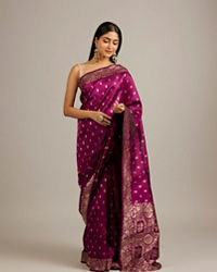 Mohey Women Wine Red Floral Buta Jaal Patterned Saree with Bel Buti Borders