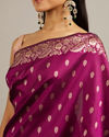 Mohey Women Wine Red Floral Buta Jaal Patterned Saree with Bel Buti Borders