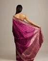 Mohey Women Wine Red Floral Buta Jaal Patterned Saree with Bel Buti Borders