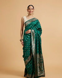 Mohey Women Bottle Green Floral Buta Patterned Saree with Intricate borders
