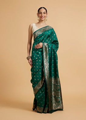 Mohey Women Bottle Green Floral Buta Patterned Saree with Intricate borders image number 0