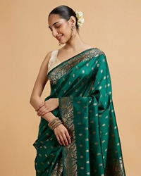 Mohey Women Bottle Green Floral Buta Patterned Saree with Intricate borders