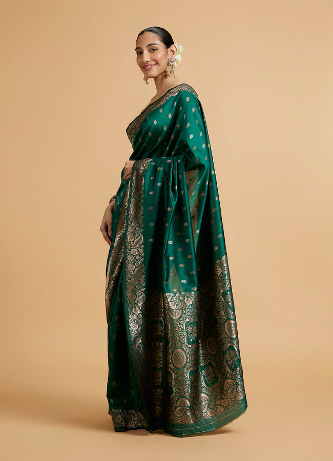 Mohey Women Bottle Green Floral Buta Patterned Saree with Intricate borders