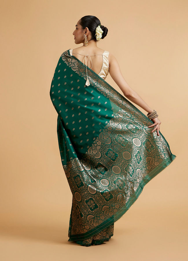 Mohey Women Bottle Green Floral Buta Patterned Saree with Intricate borders