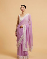 Mohey Women Soft Purple Rhinestone Embellished Saree with Bel Patterned Border