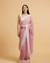 Mohey Women Puce Pink Rhinestone Embellished Saree with Bel Patterned Border image number 0