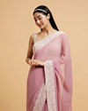 Mohey Women Puce Pink Rhinestone Embellished Saree with Bel Patterned Border image number 1