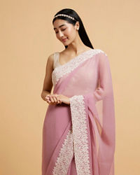 Mohey Women Puce Pink Rhinestone Embellished Saree with Bel Patterned Border