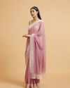 Mohey Women Puce Pink Rhinestone Embellished Saree with Bel Patterned Border