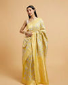 Sunshine Yellow Chevron Patterned Saree with Intricate Borders