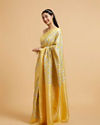 Mohey Women Sunshine Yellow Chevron Patterned Saree with Intricate Borders