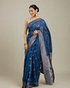 Mohey Women Indigo Blue Saree with Geometric Motifs and Floral Motifs on Border