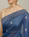 Mohey Women Indigo Blue Saree with Geometric Motifs and Floral Motifs on Border