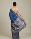 Mohey Women Indigo Blue Saree with Geometric Motifs and Floral Motifs on Border