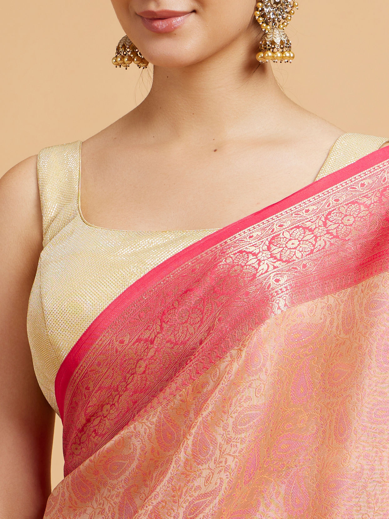 alt message - Mohey Women Elegant Pink Saree image number 3