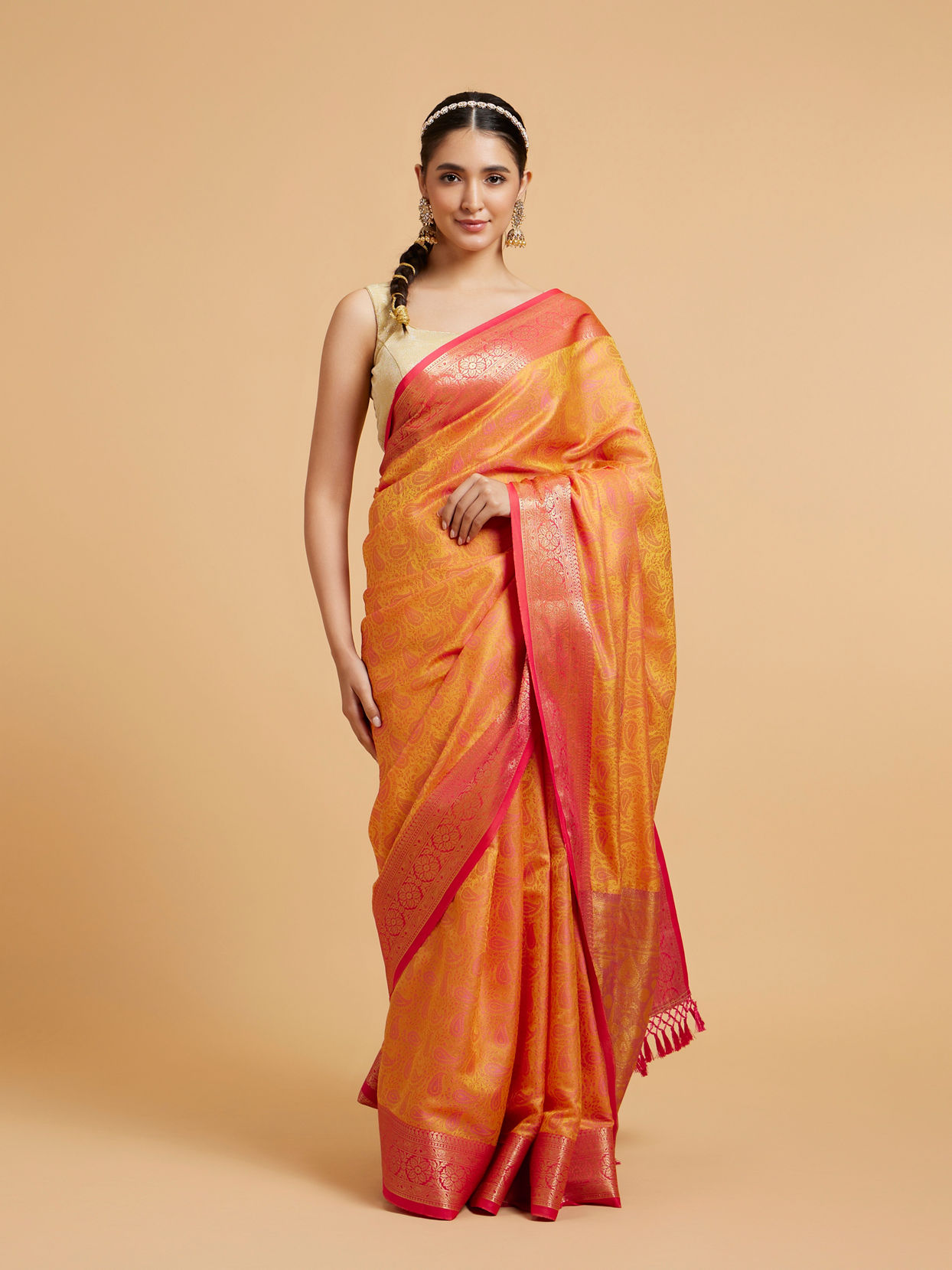 alt message - Mohey Women Mustard Enchantment Art Silk Saree image number 0