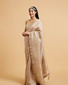 Mohey Women Light Fawn Linear Patterned Saree with Sequin and Stone Work