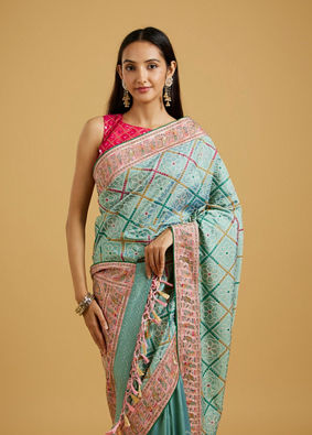 Mohey Women Enchanting Sea-Green Charm Saree image number 1