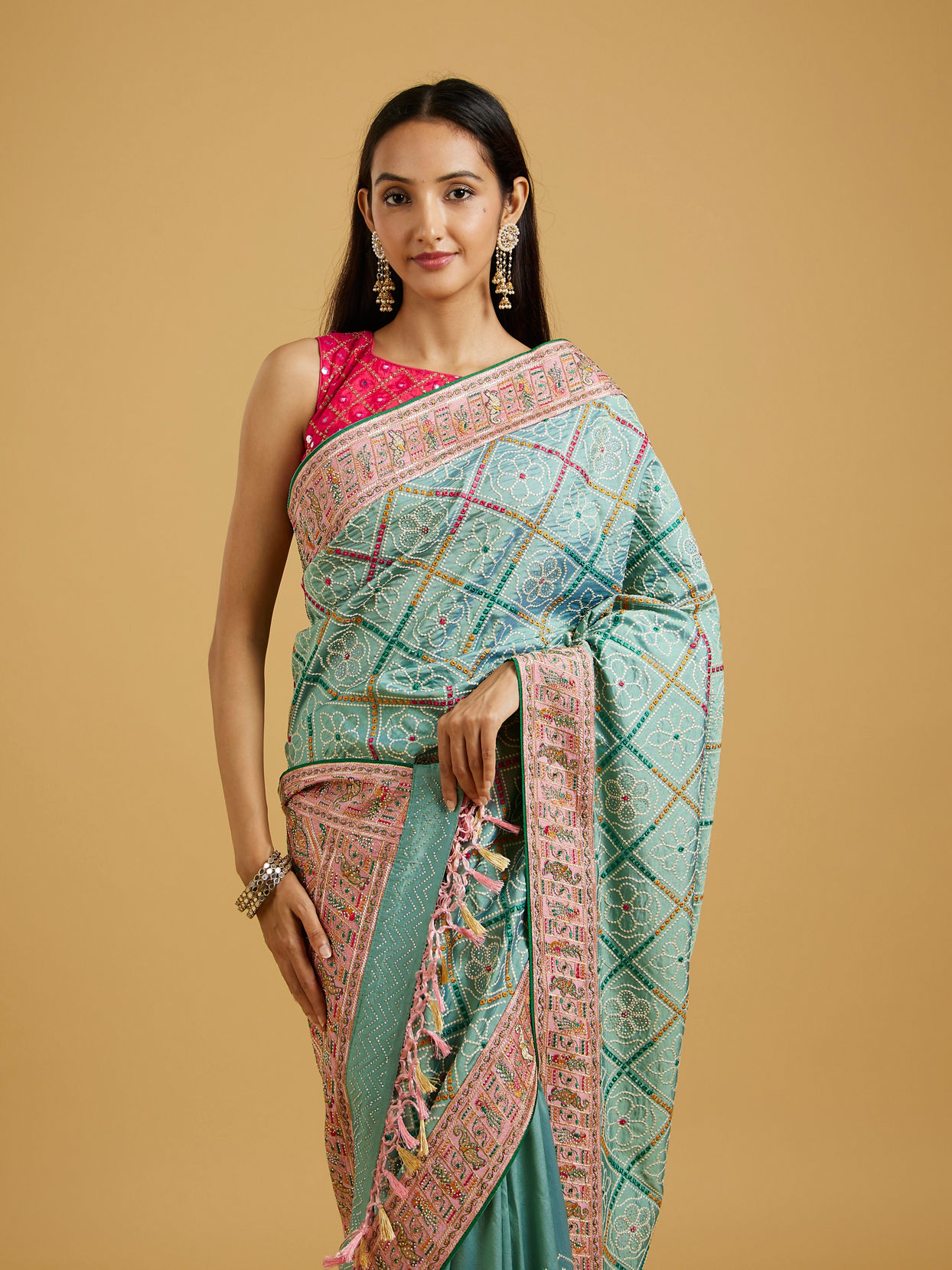 Mohey Women Enchanting Sea Green Charm Saree image number 1