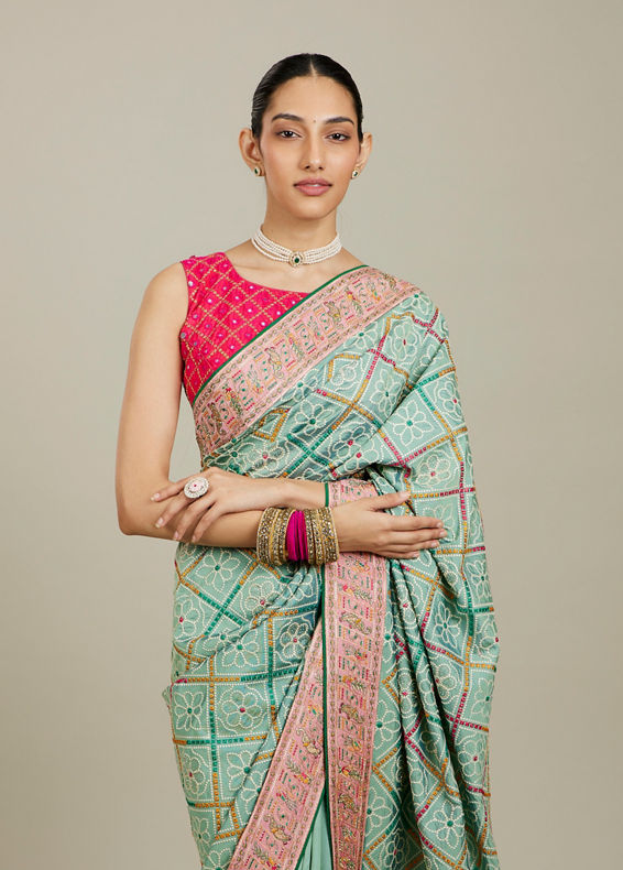 Mohey Women Enchanting Sea Green Charm Saree