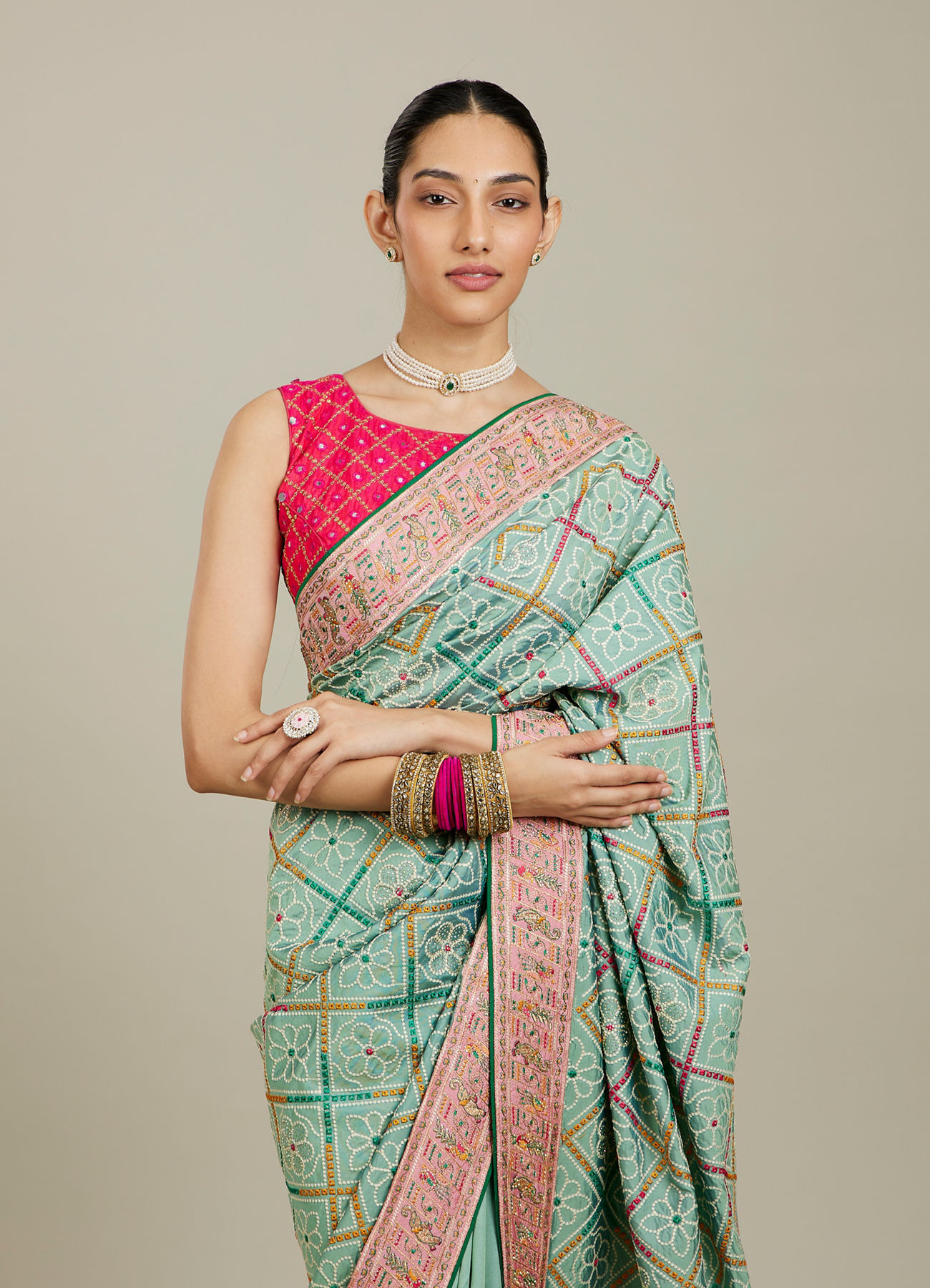 Mohey Women Enchanting Sea Green Charm Saree