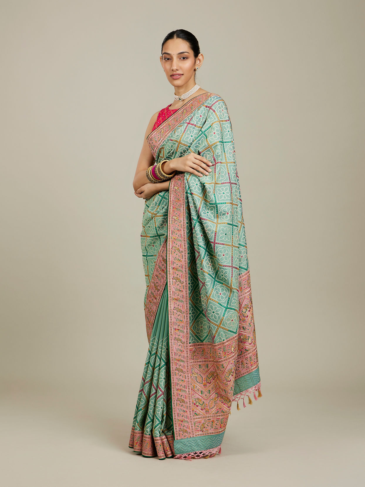 Mohey Women Enchanting Sea Green Charm Saree image number 2