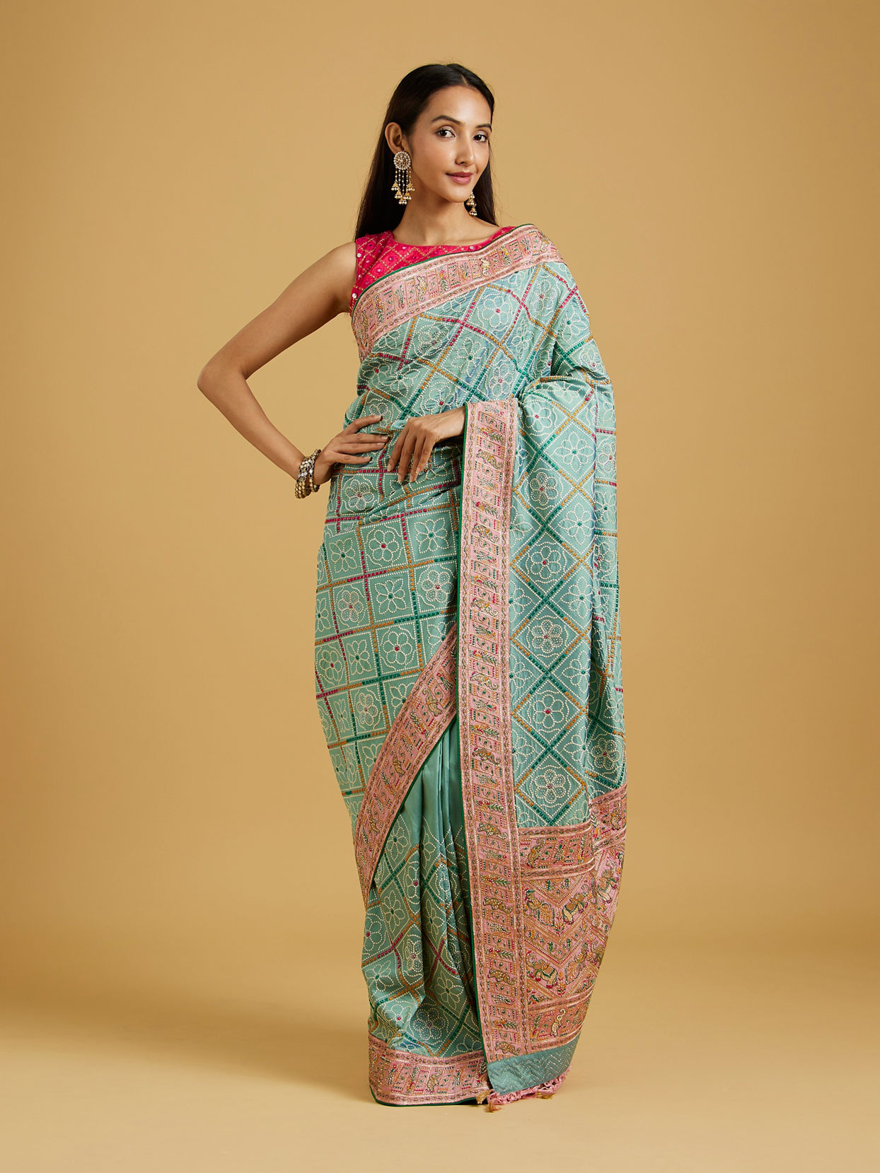 Mohey Women Enchanting Sea Green Charm Saree image number 0